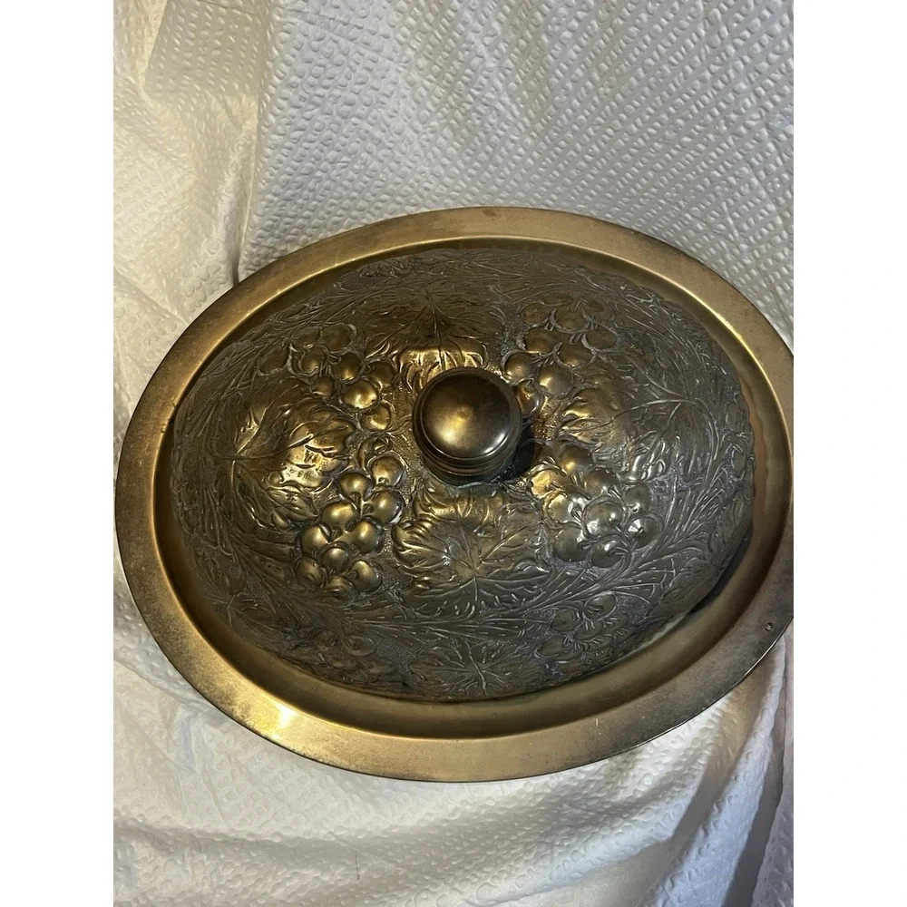 Art Nouveau Grape Leaf Meat‎ Dome Cover Silverplate Cloche – Rare Antique